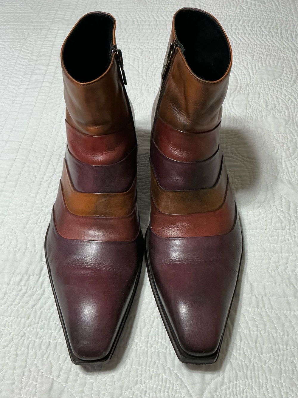 JO Ghost Men’s Size 45 Italian Leather Ankle Boots Multicolor Pointed Toe